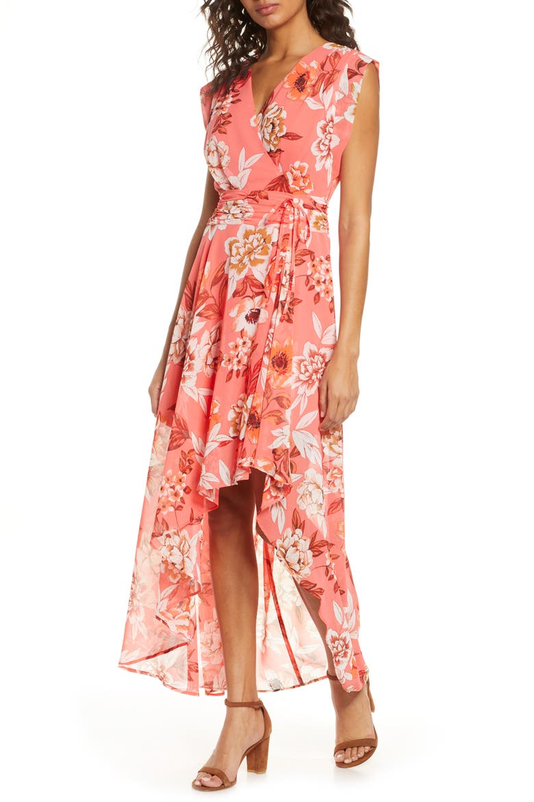 Surplice High/Low Chiffon Maxi dress, Main, color, PINK