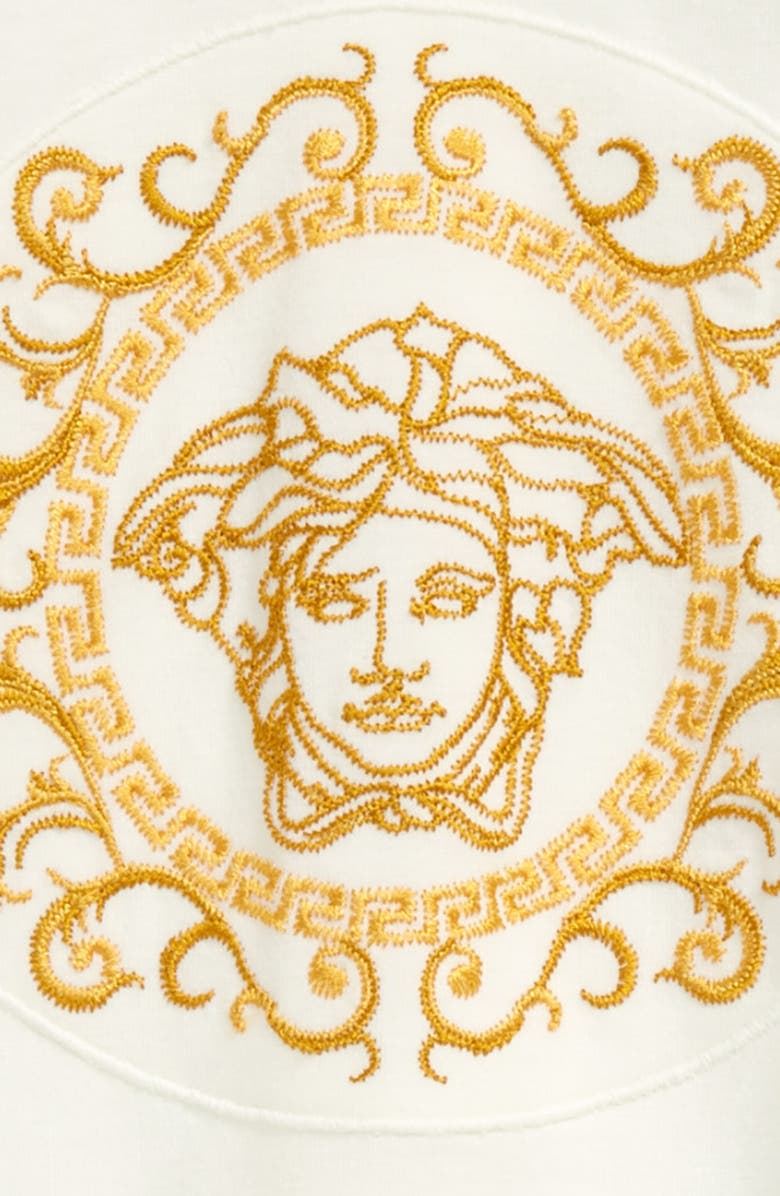 Versace Logo Embroidered Romper, Alternate, color, 