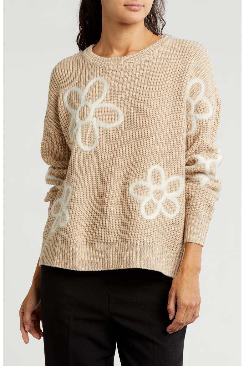 Flower Embroidered Sweater, Main, color, TAUPE/ EGGSHELL
