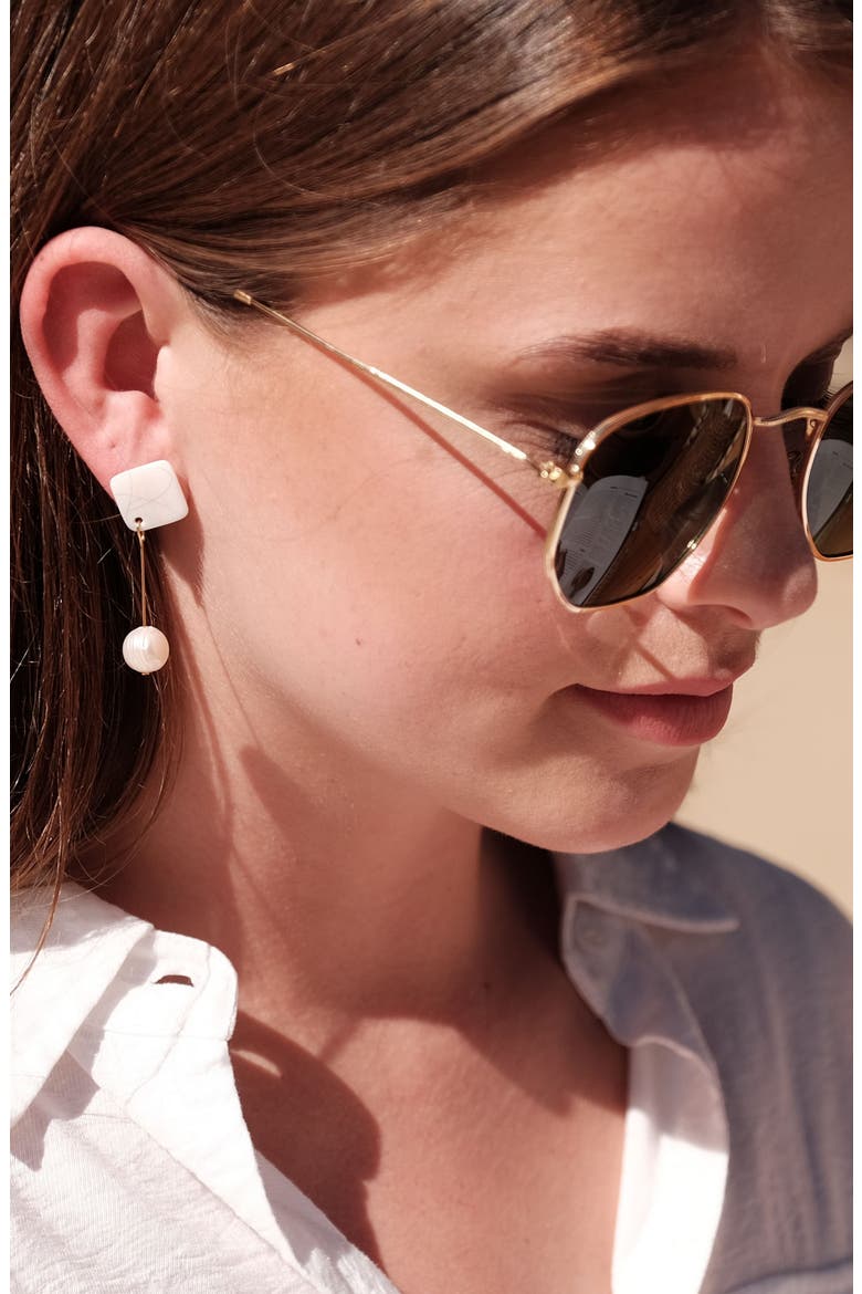 Mother-of-Pearl Diamond & Pearl Drop Earrings, Alternate, color, White