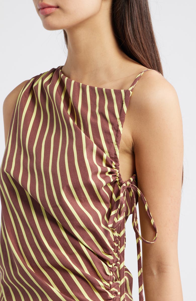 Topshop Gathered Shoulder Sleeveless Midi Dress, Alternate, color, Brown Multi