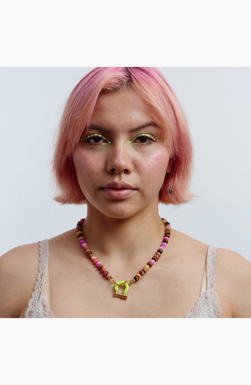 Shop Spicy Dan Chikin Mixed Gemstone Gold Plated Necklace In Multi