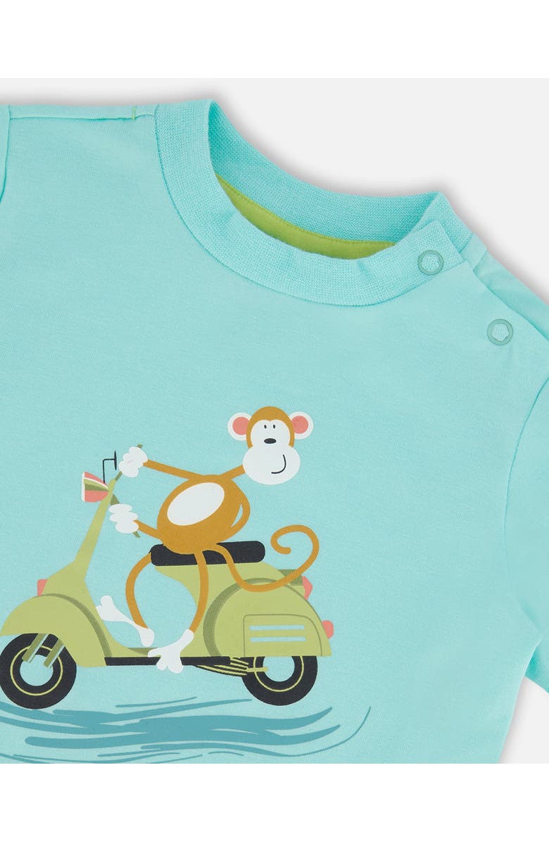 Deux par Deux Baby Boy's Two-Piece Top And Short Set Monkey On Navy And Turquoise Moped, Alternate, color, Monkey On Navy And Turquoise