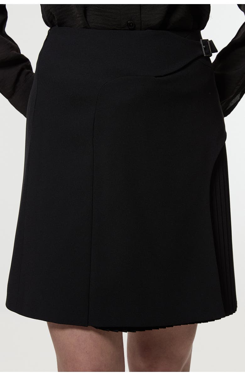 Karen Millen Buckle Detail Pleated Mini Skirt, Main, color, Black