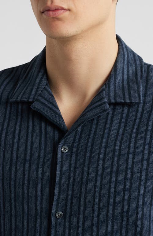 Vince Cabana Stripe Short Sleeve Button-up Camp Shirt In Blue