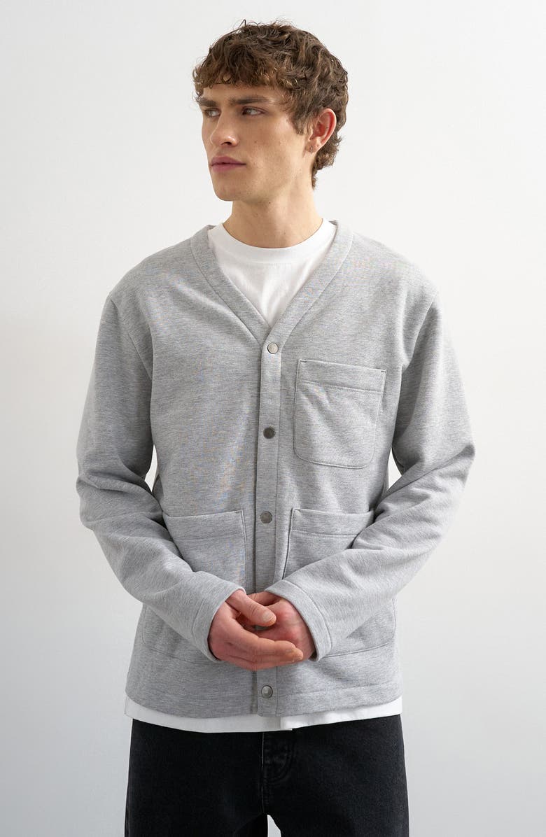 Topman Oversized Jersey Cardigan, Main, color, Grey