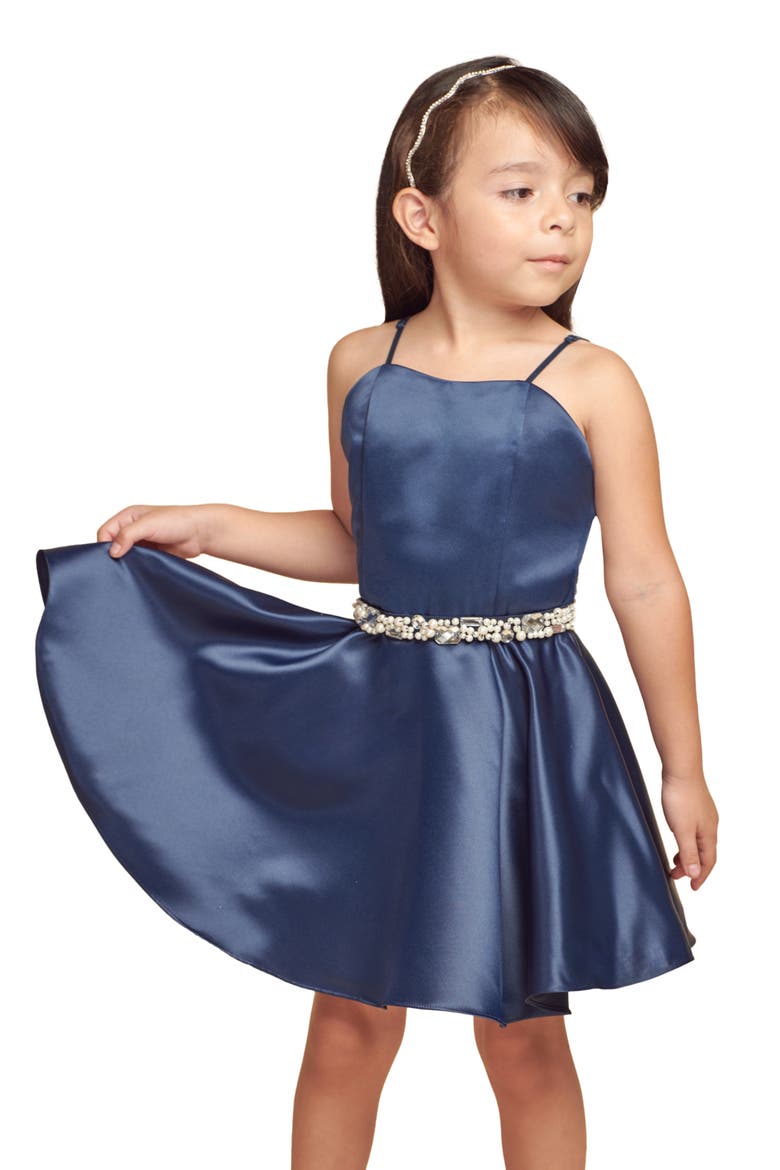 Fit and Flare Party Dress in Longer Length, Main, color, Navy