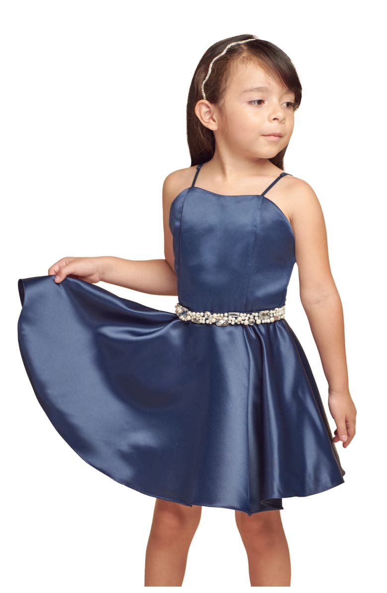 Un Deux Trois Fit and Flare Party Dress in Longer Length, Main, color, Navy