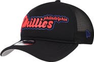 New Era Men's New Era Black Philadelphia Phillies Retro Bold A-Frame Trucker 9FORTY Adjustable Hat