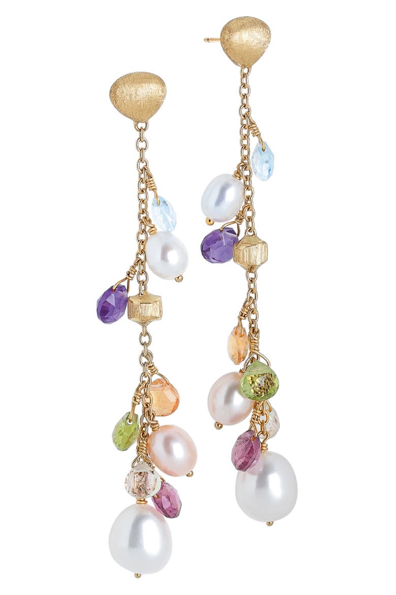 Paradise Mixed Semiprecious Stone Long Drop Earrings, Main, color, YELLOW GOLD