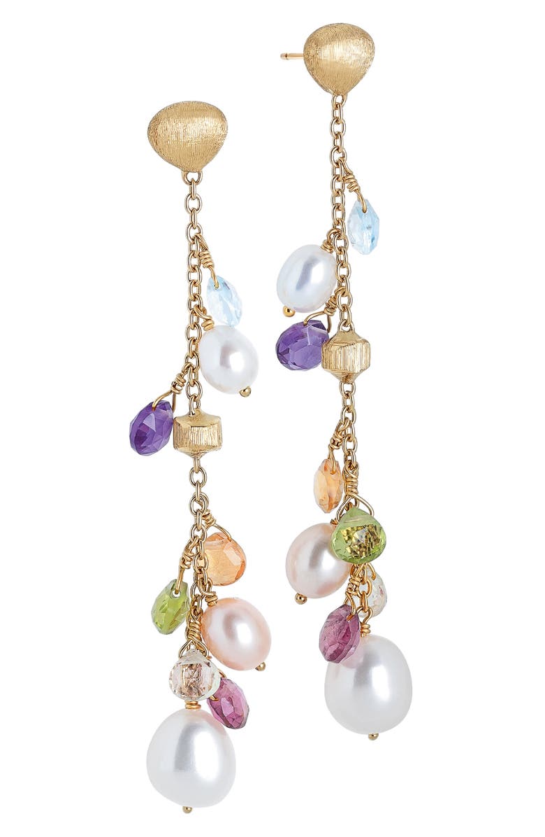 Marco Bicego Paradise Mixed Semiprecious Stone Long Drop Earrings, Main, color, Yellow Gold