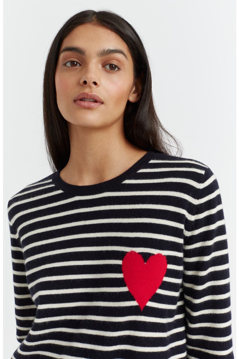 Breton Heart Wool & Cashmere Sweater, Alternate, color, Navy