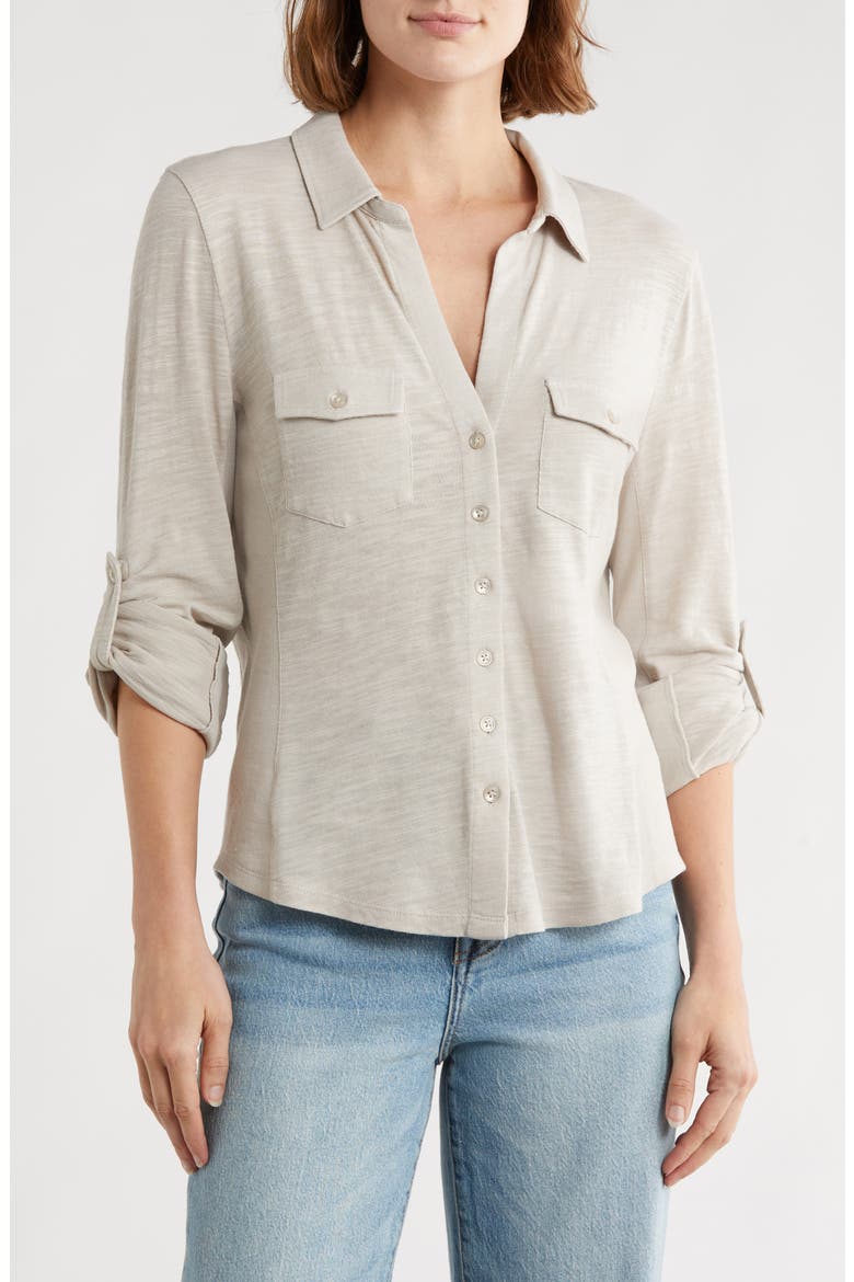 Roll Tab Knit Shirt, Main, color, GREY OWL