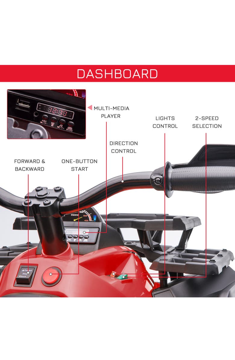 Aosom Kids Electric ATV, 12V, 4-Wheel, Music, Headlights, Alternate, color, Red