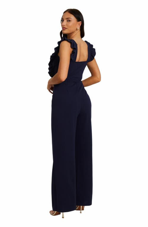 Quiz Scuba Crepe Chain Front Frill Jumpsuit In Navy