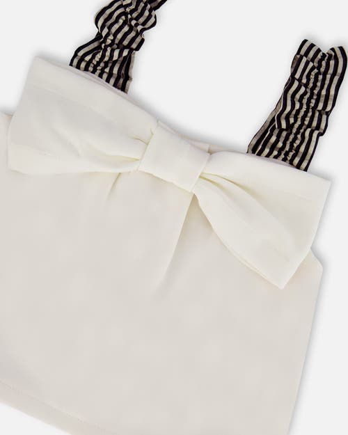 DEUX PAR DEUX DEUX PAR DEUX LITTLE GIRL'S BOW TOP AND RUFFLED SKIRT SET WHITE AND BLACK STRIPED