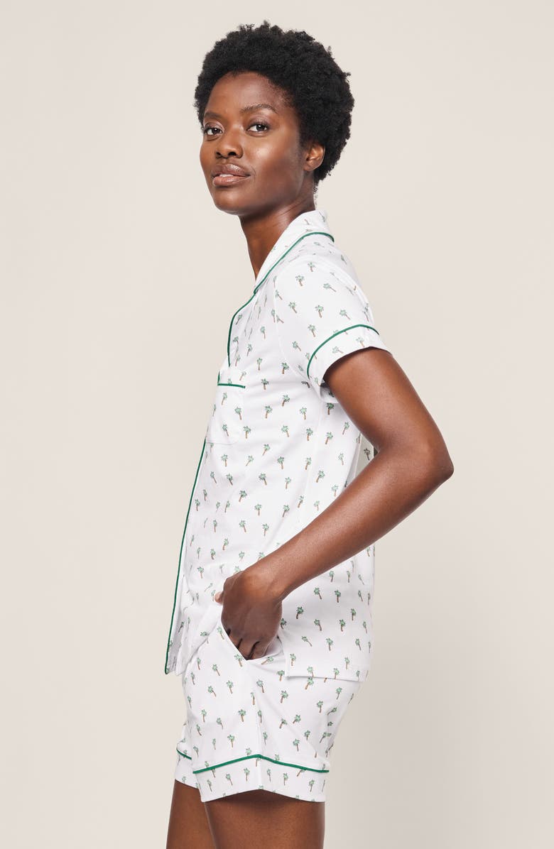 Petite Plume Palm Print Pima Cotton Short Pajamas, Alternate, color, White