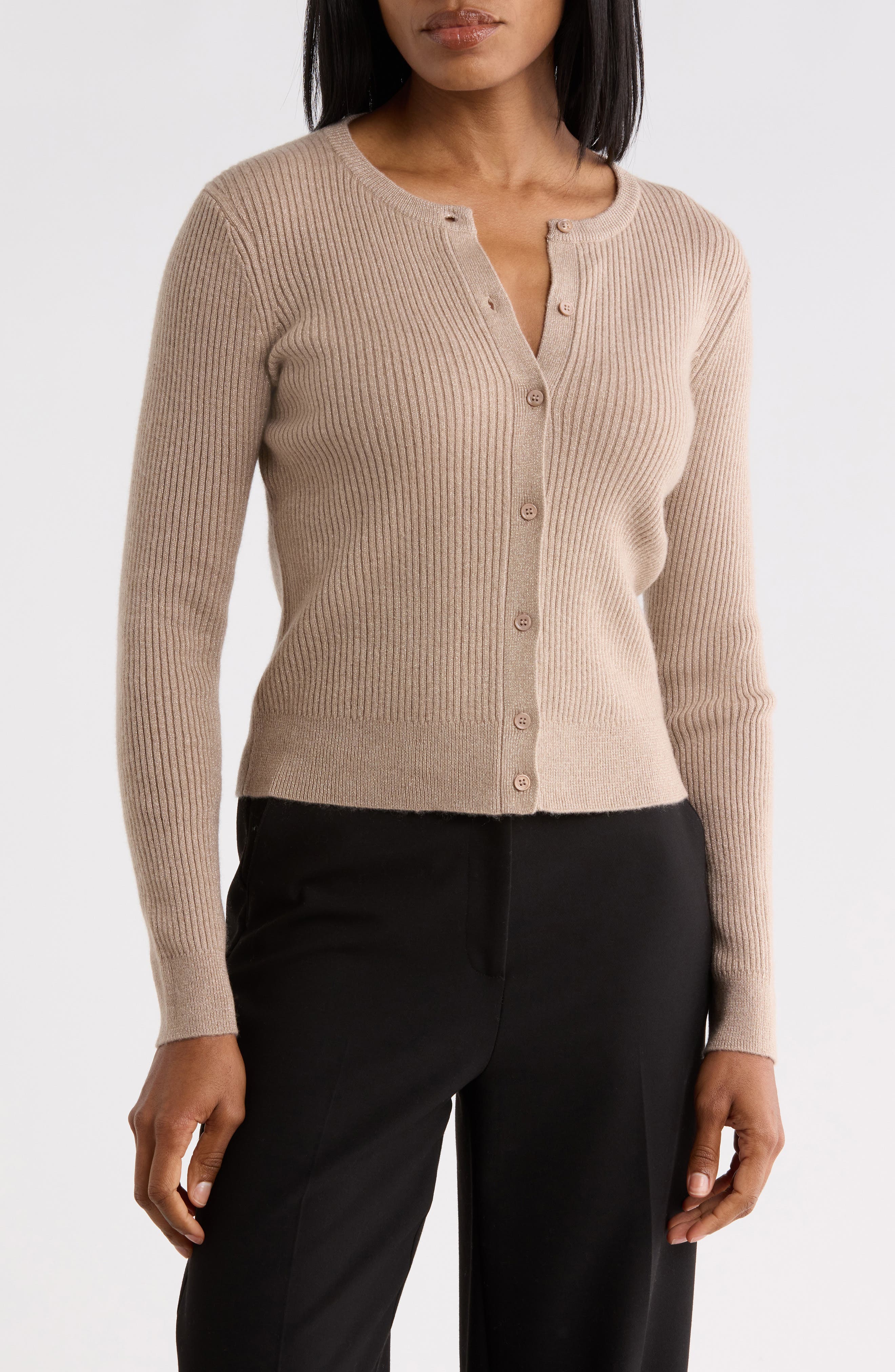 Ribbed Metallic Cashmere Cardigan