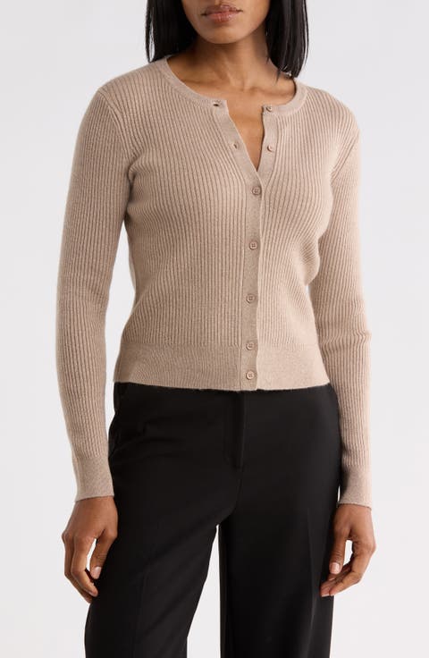 Ribbed Metallic Cashmere Cardigan