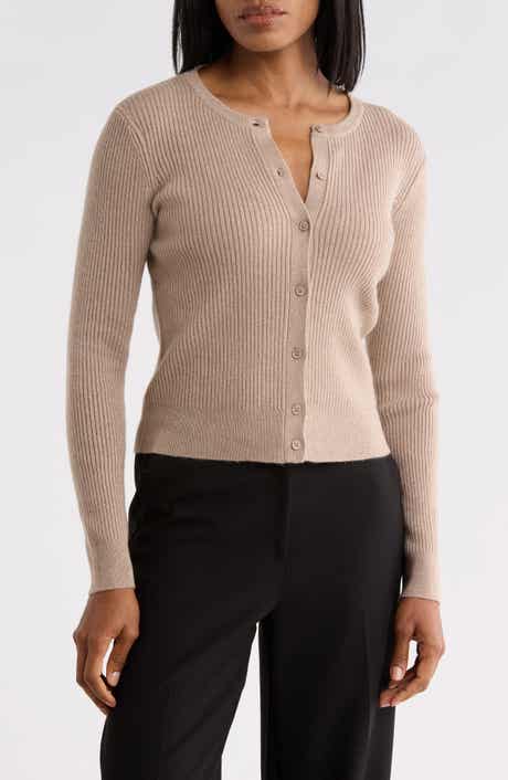 Ribbed Metallic Cashmere Cardigan