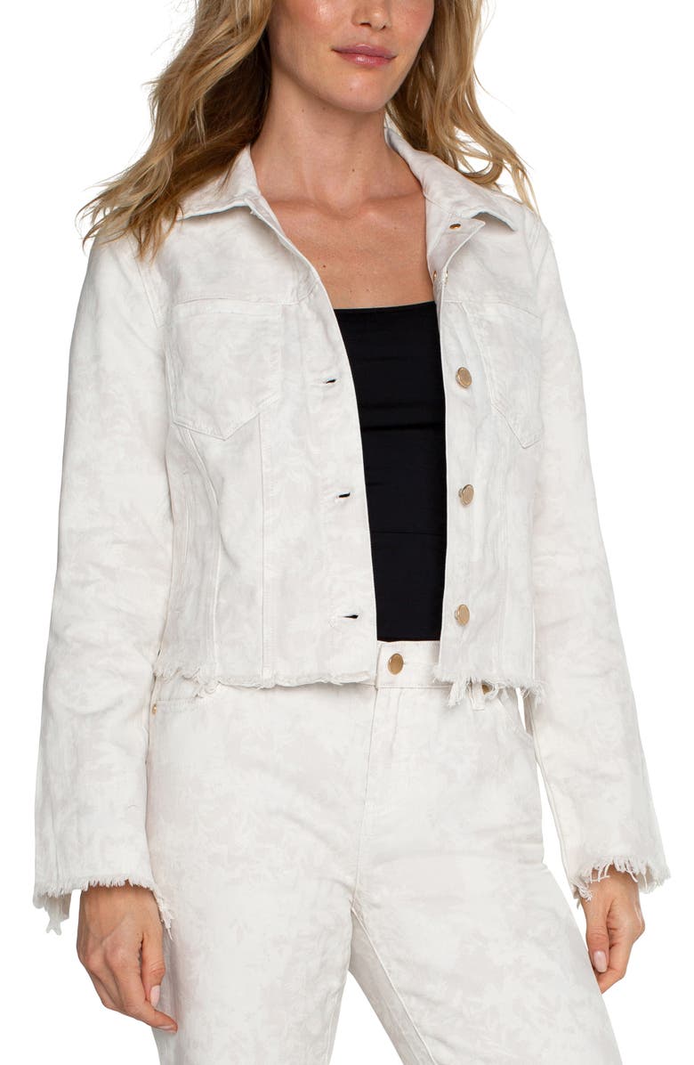 Liverpool Los Angeles Floral Frayed Denim Jacket, Alternate, color,