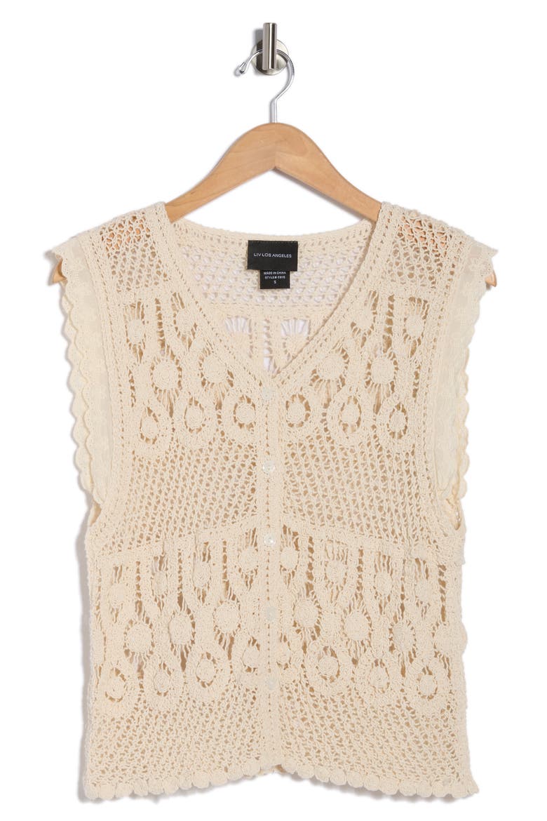 Crochet Button Tank, Alternate, color, NATURAL