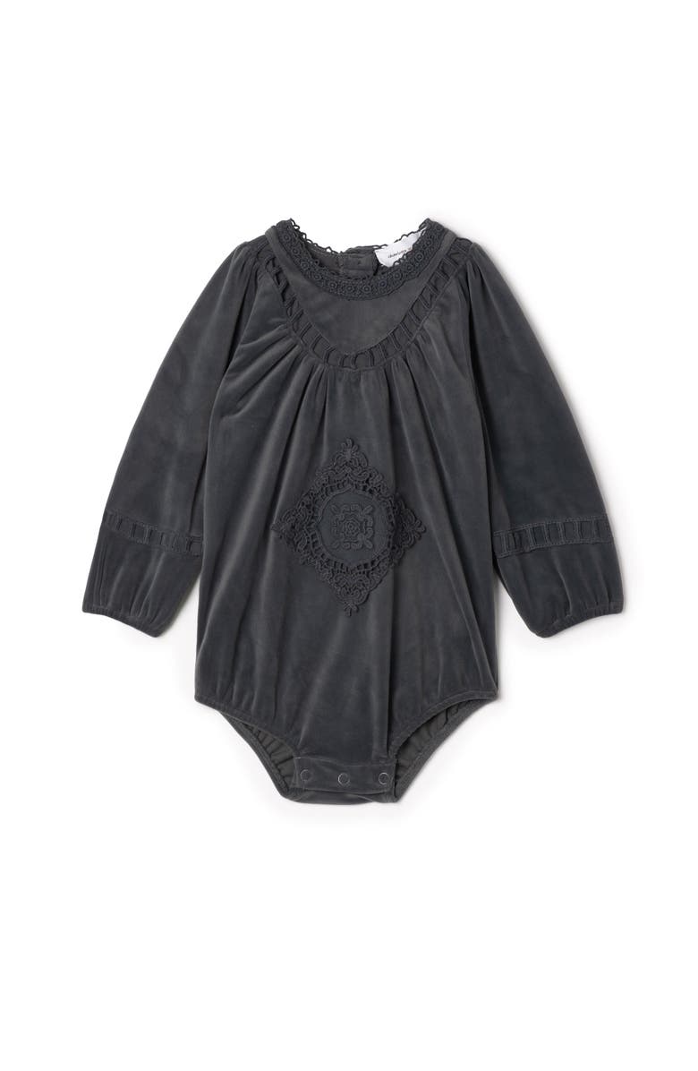 Charlotte & George Velvet Lace Bubble Dress, Main, color, Dark Grey