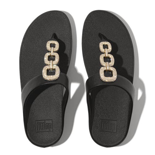 Fitflop Fino Crystal-chain Leather Toe-post Sandals In Black