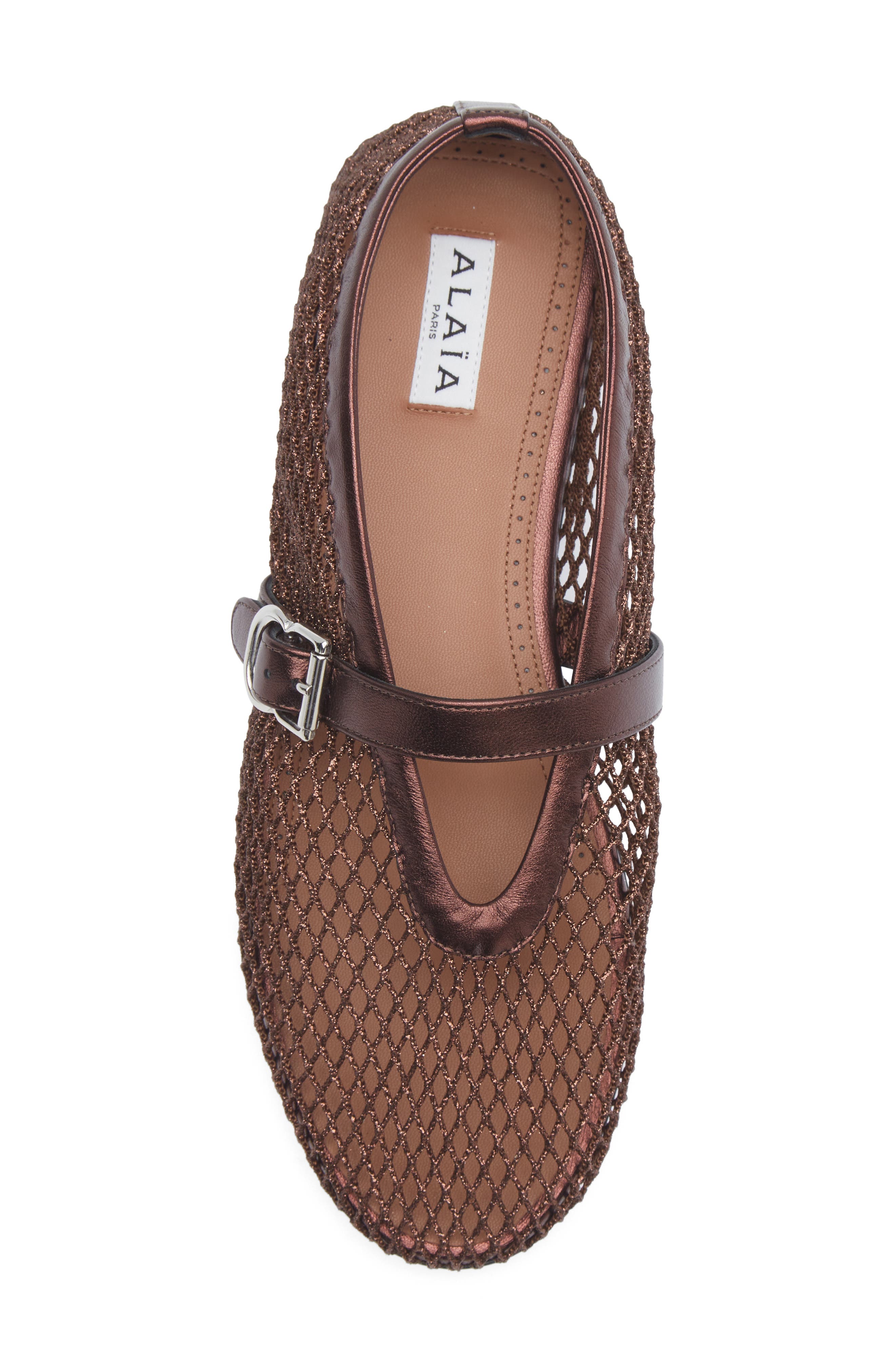 Alaïa Fishnet Ballerina Flat, Alternate, color, Bronze