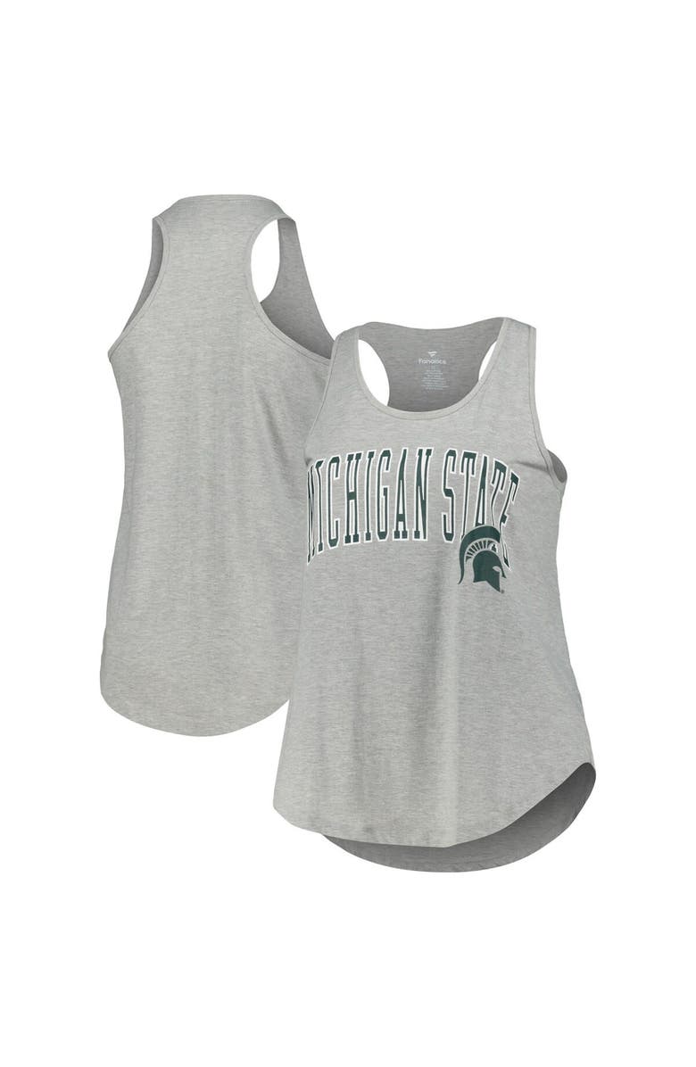 PROFILE Women's Profile Heather Gray Michigan State Spartans Arch Logo Racerback Scoop Neck Tank Top, Main, color, Heather Gray