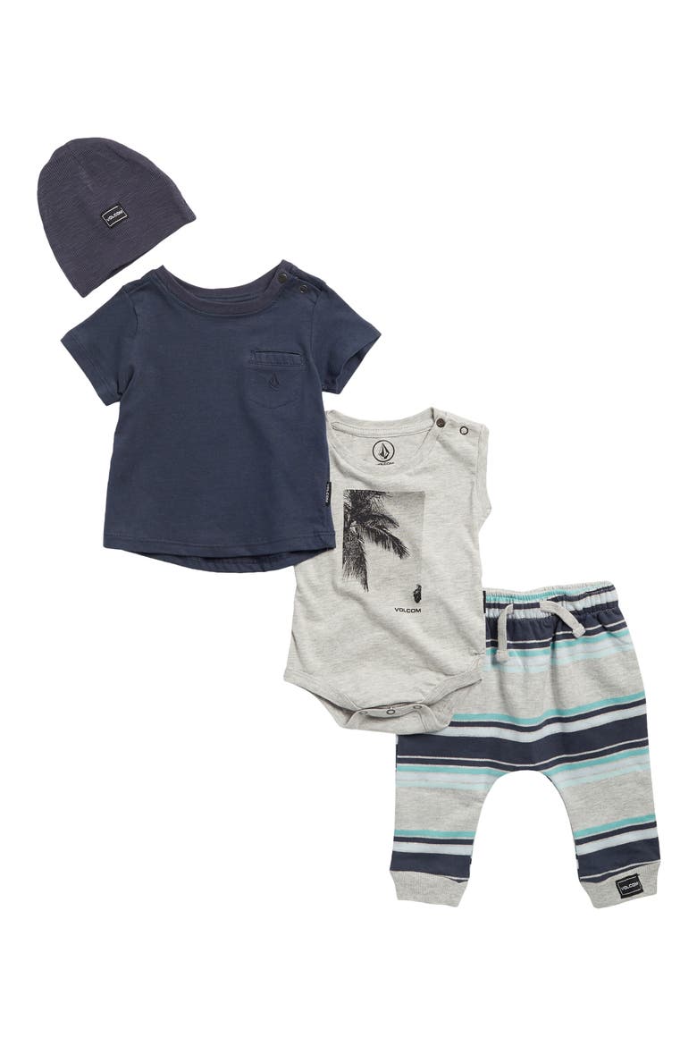 Bodysuit, T-Shirt, Joggers & Beanie Set, Main, color, NAVY