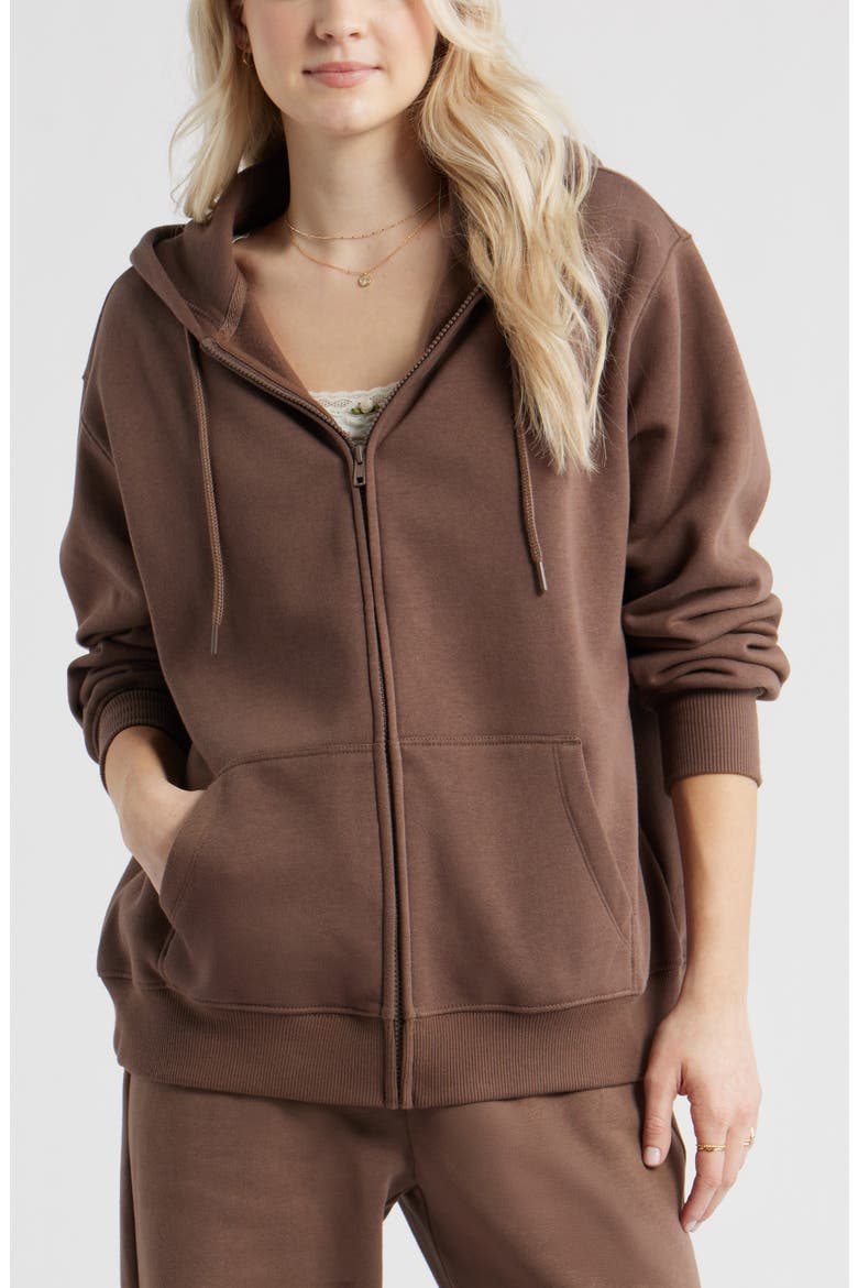 Oversize Zip Fleece Hoodie, Alternate, color, BROWN QUARTZ