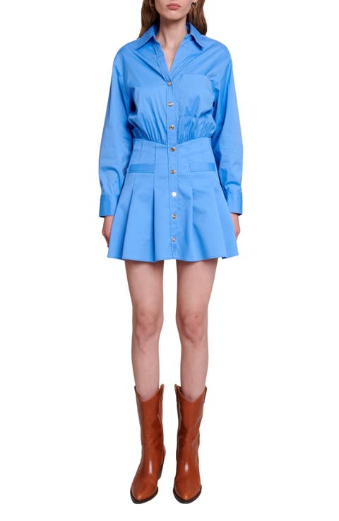 Audrela Long Sleeve Cotton Blend Shirtdress