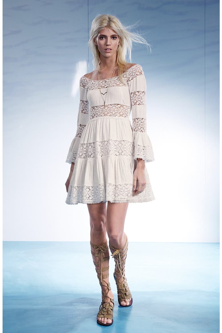 'Pippa' Gauze Fit & Flare Dress, Alternate, color, IVORY COMBO
