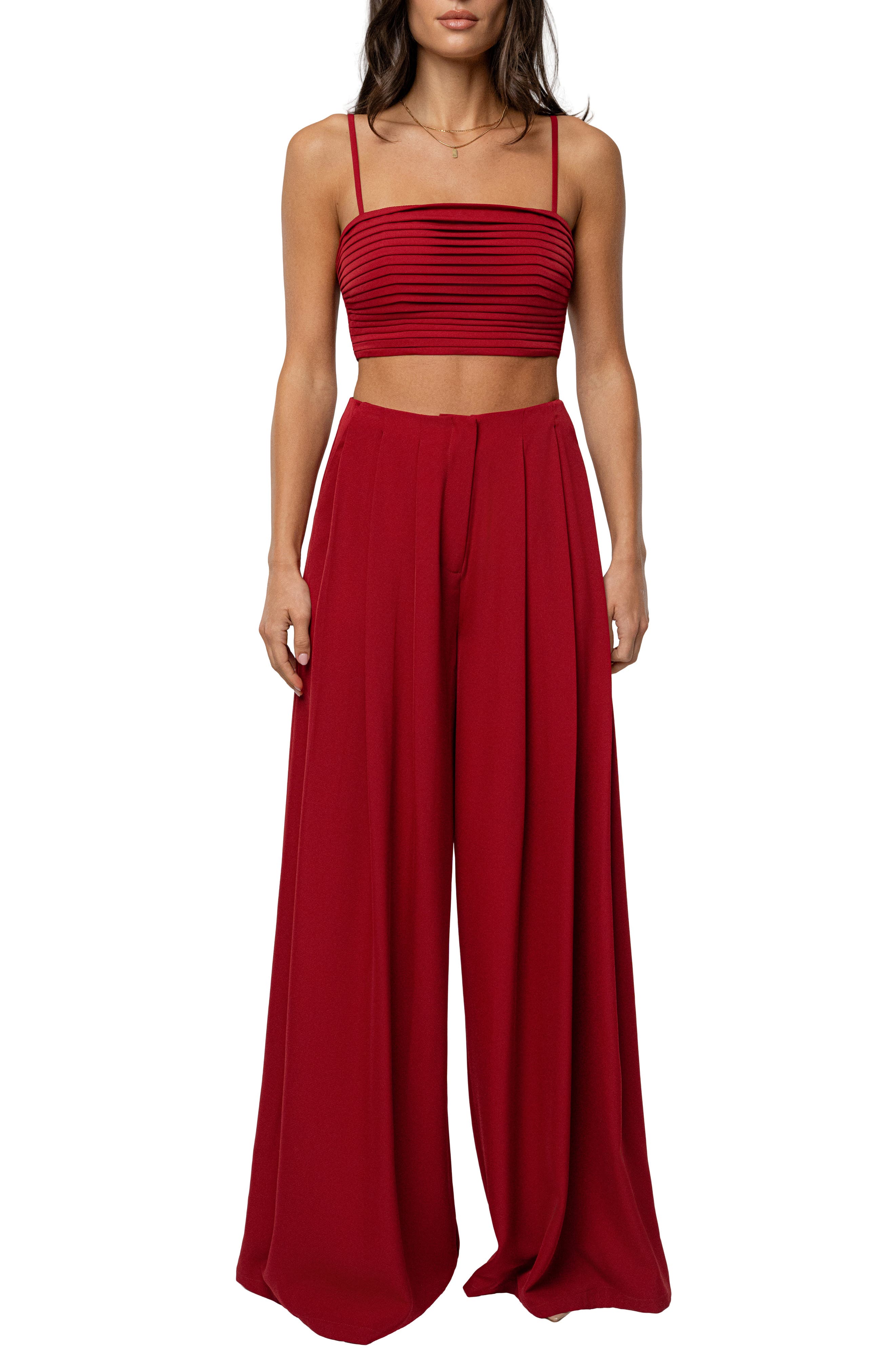 Jluxlabel Serenade Crop Top & Wide Leg Pants In Red