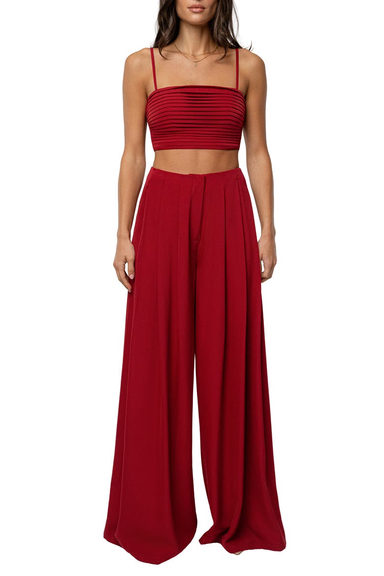 Serenade Crop Top & Wide Leg Pants, Main, color, RED