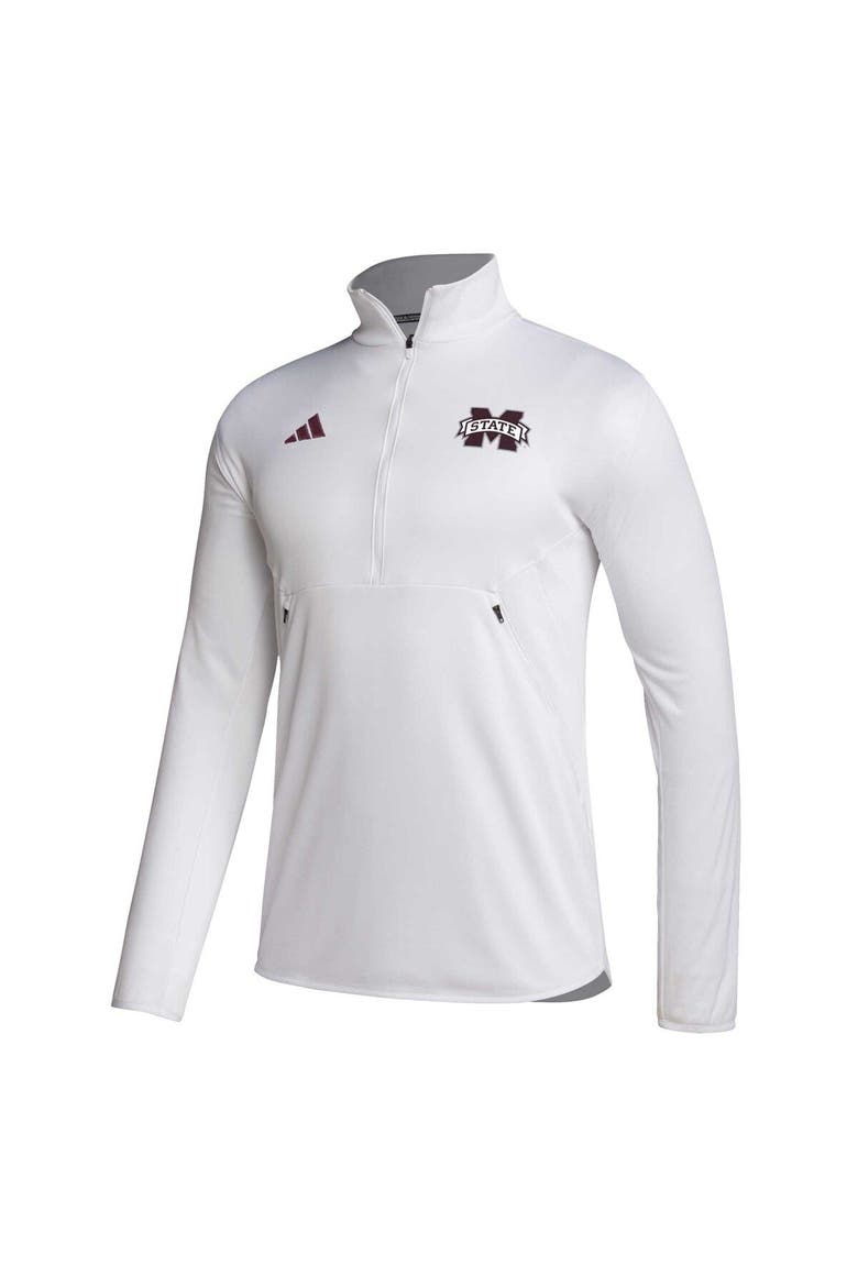 Men's adidas White Mississippi State Bulldogs 2023 Sideline AEROREADY Half-Zip Top, Alternate, color, White