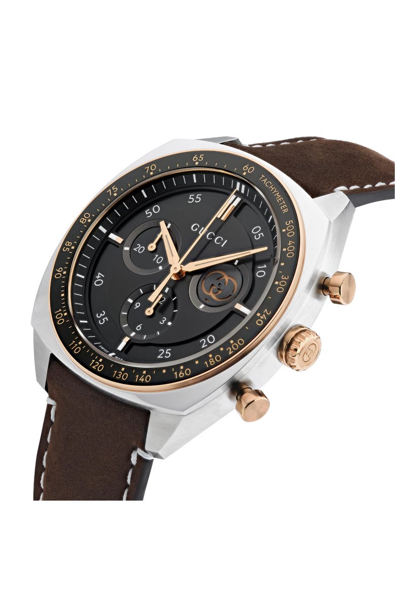 Gucci Interlocking Chronograph Leather Strap Watch, Alternate, color, Black/ Brown