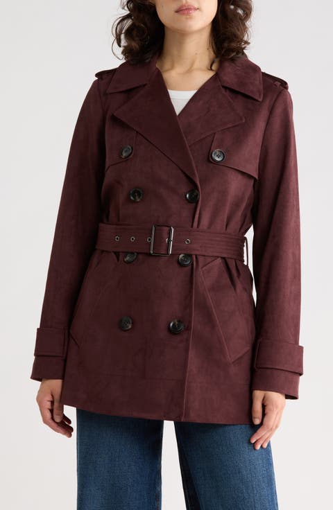 Faux Suede Trench Coat