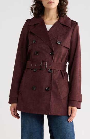 Bcbgeneration Faux Suede Trench Coat In Merlot