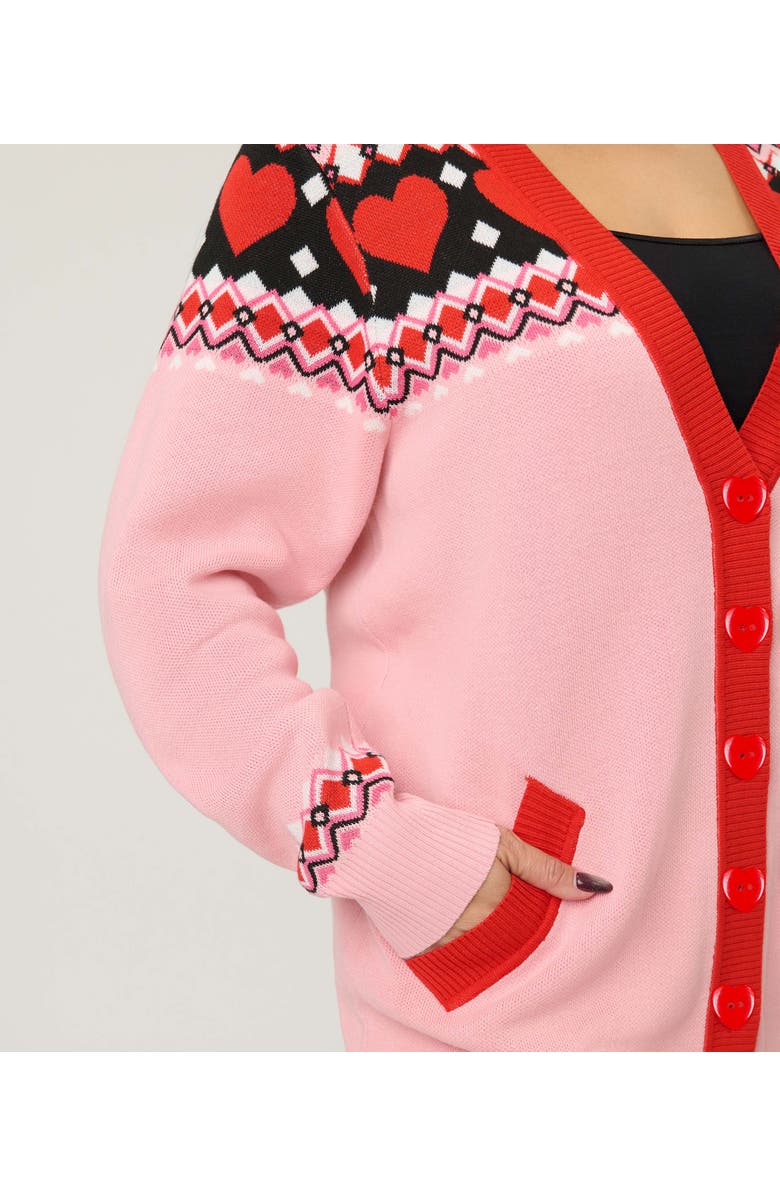 Unique Vintage Printed Knit Long Cardigan, Alternate, color, Pink Fair Isle Print