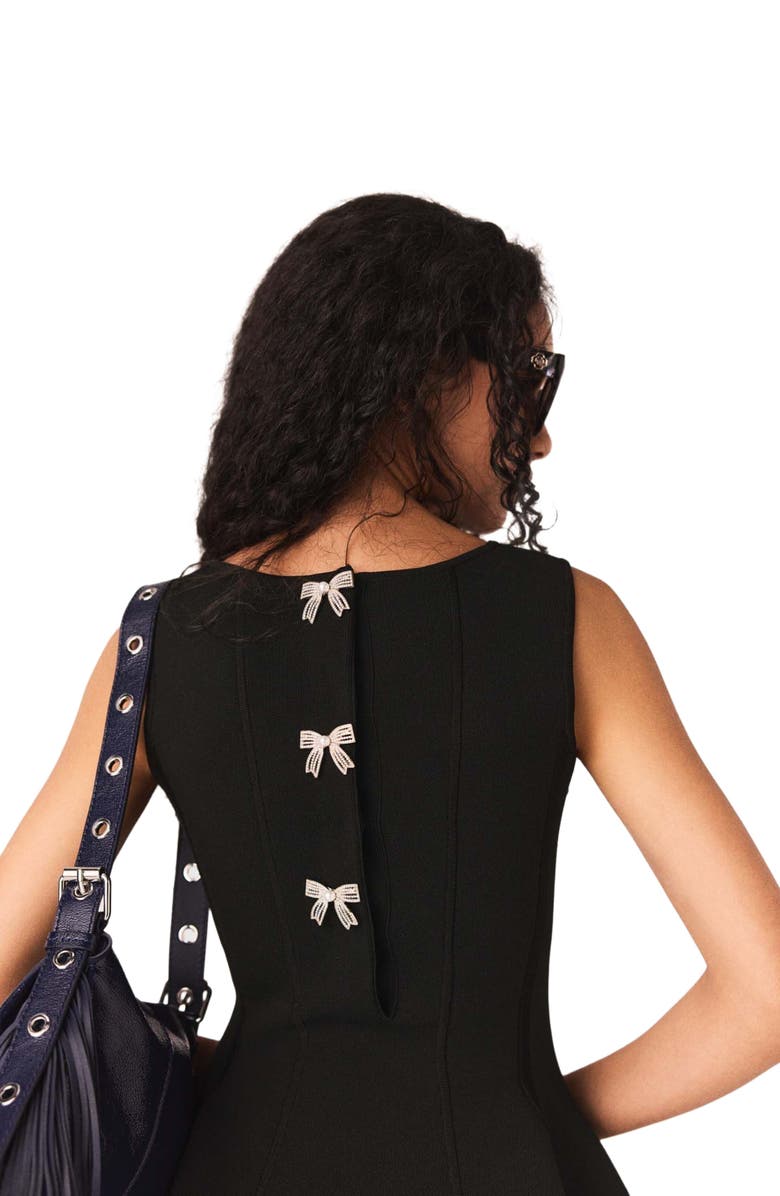 maje Skater dress with jewelled bows, Alternate, color, Black