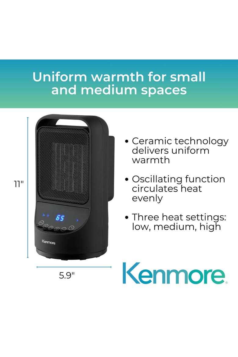 11.5 Inch Portable Ceramic Black Space Heater, Alternate, color, Black