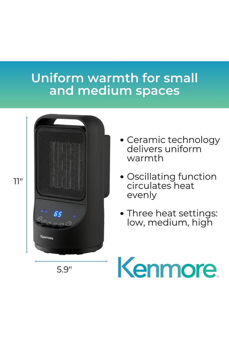 Kenmore 11.5 Inch Portable Ceramic Black Space Heater, Alternate, color, Black