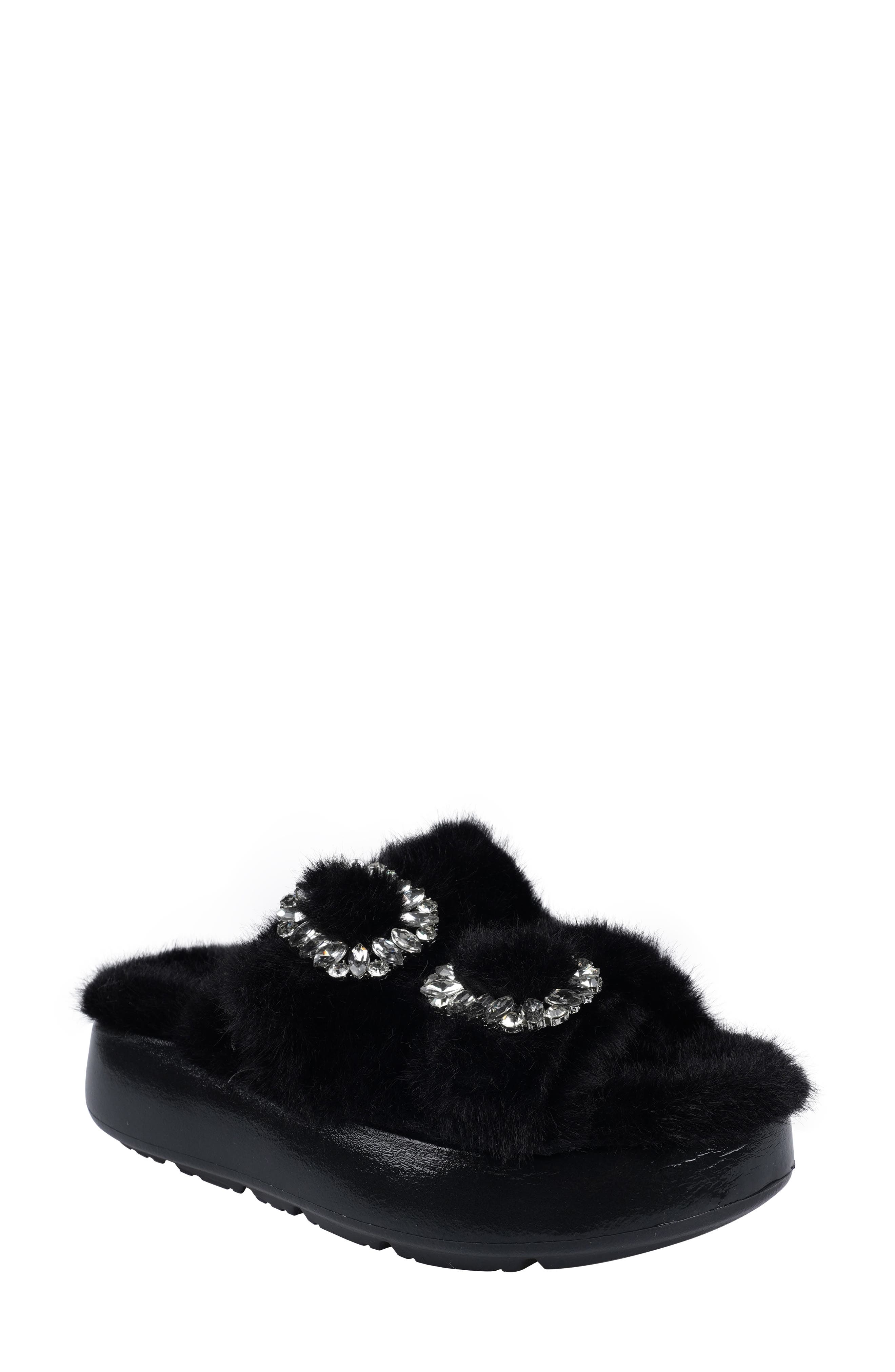 ZIGIny Fly Faux Fur Platform Slide Sandal, Main, color, Black