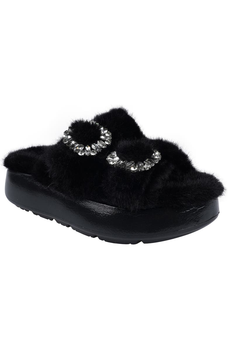 ZIGIny Fly Faux Fur Platform Slide Sandal, Main, color, Black