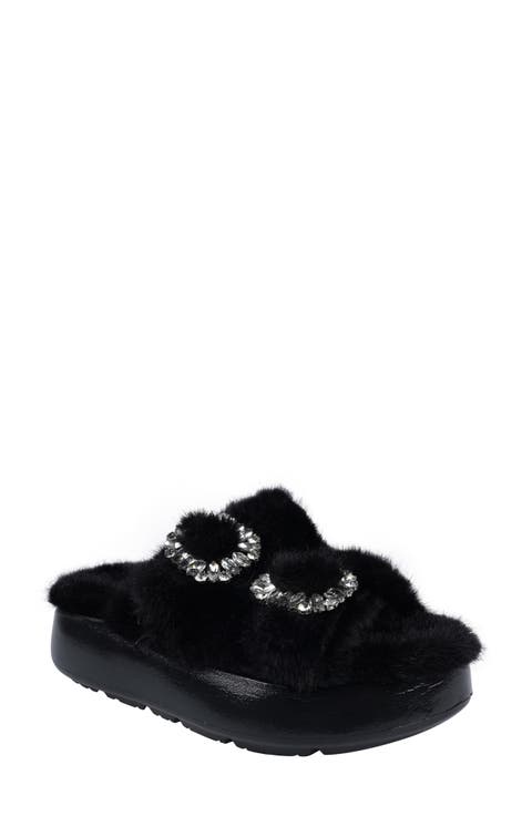 Fly Faux Fur Platform Slide Sandal (Women)