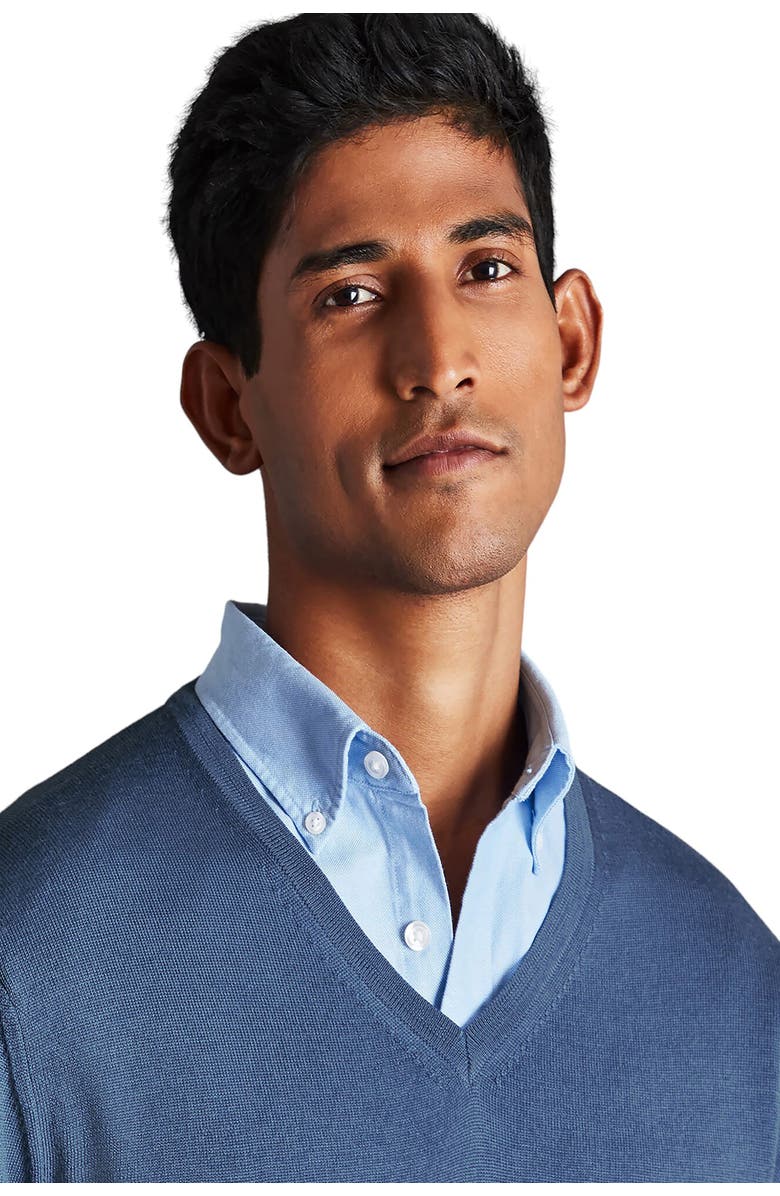 Charles Tyrwhitt Pure Merino V Neck Sweater, Main, color, Steel Blue