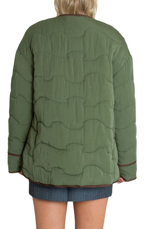 Water Repellent Contrast Trim Quilted Coat