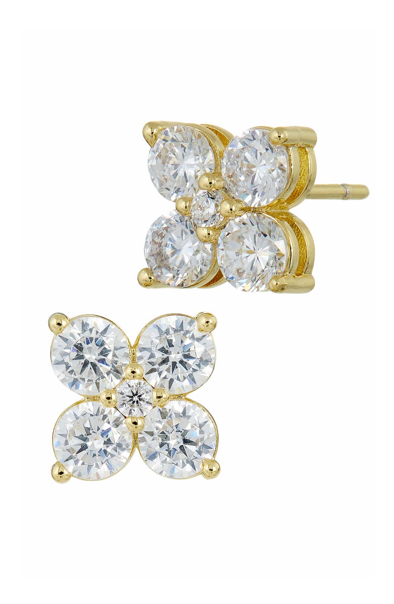 SAVVY CIE JEWELS Cubic Zirconia Cluster Stud Earrings, Main, color, Yellow
